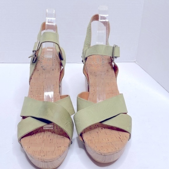 Kork-Ease Drew Leather Cross Banded Platform Sandals Pastel Green Size 10 - Picture 2 of 6